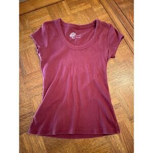 Pilcro scoop neck ribbed stretch t shirt maroon medium